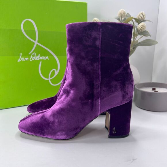 Sam Edelman Fawn 2 Velvet Chunky Heel Boots Deep Orchid Women's 8M - Picture 1 of 10